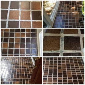 Mexican tile - mortar dyed to cover discoloration:  BEFORE & AFTER