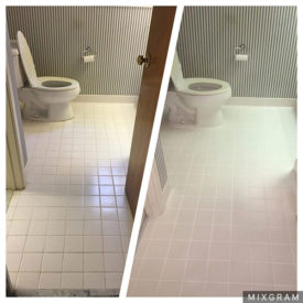 Bathroom tile cut, clean & re-grout - BEFORE & AFTER